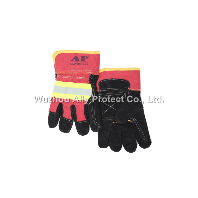 AP-1523 Reflective Tape Split Cowhide Fleece-lined Winter Gloves